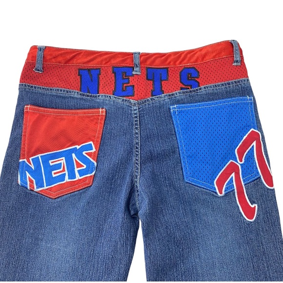 NBA NJ NETS Jeans Womens Size 5 Flare Retro W 28 L  31 Basketball Patches G III - Picture 12 of 14